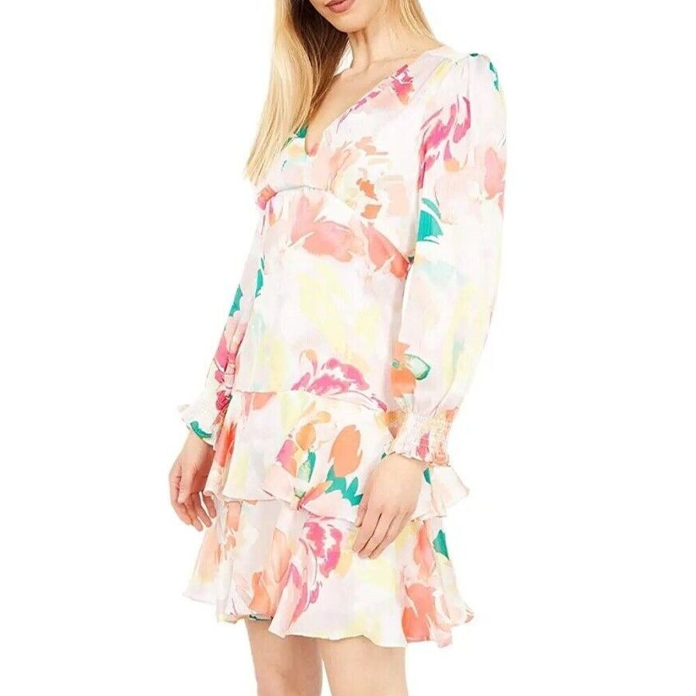 LAUNDRY by Shelli Segal Size 14 Multicolor V-neck Tiered Shift Babydoll Dress